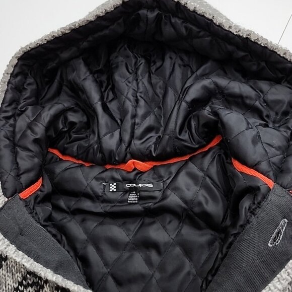 Coupe Men's Wool Blend Knit Button Up Hooded Jacket Beige Black Nordic Sz Large - Picture 8 of 13